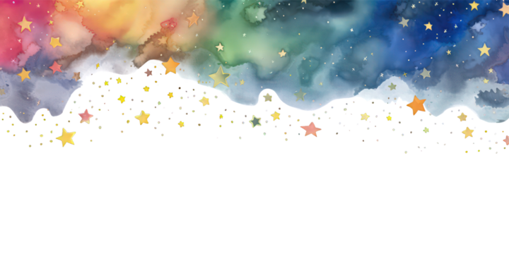 Watercolor colorful night space with stars border illustration on transparent background - Powered by Adobe
