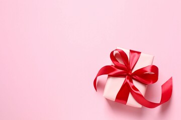 Beautiful gift box on color background