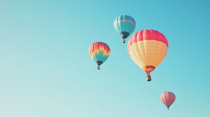 Obraz premium A vibrant, colorful hot air balloons over a clear sky with a clear area for text
