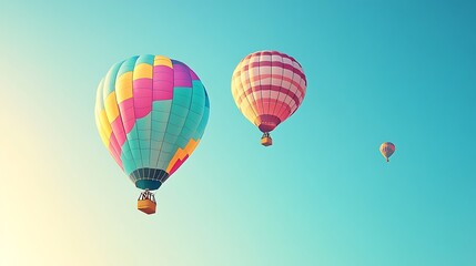 Fototapeta premium A vibrant, colorful hot air balloons over a clear sky with a clear area for text