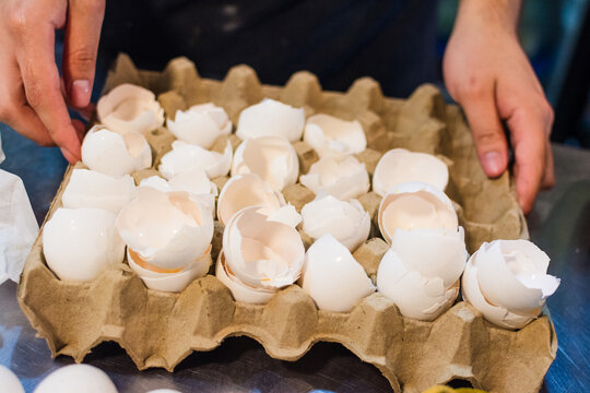 Egg's shells in cardboard box