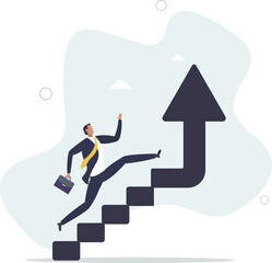 Obraz premium business target concept, confidence businessman step walking up stair of success with rising up arrow.flat characters.