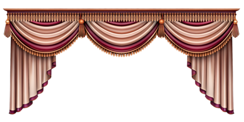 Realistic velvet curtains stage on a transparent Background, suitable for window or theater stage decoration. Luxury silk or velvet drapery mockup for interior design.
