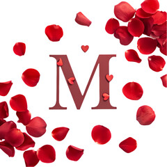 Romantic Letter "M" Decorated with Rose Petals