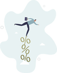 Risky interest rate hike causing business slow down or investment crisis, risk of economic recession, unstable financial or banking debt problem concept.flat characters.