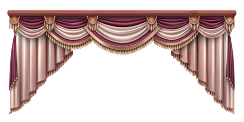 Realistic velvet curtains stage on a transparent Background, suitable for window or theater stage decoration. Luxury silk or velvet drapery mockup for interior design.