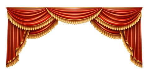 Realistic velvet curtains stage on a transparent Background, suitable for window or theater stage decoration. Luxury silk or velvet drapery mockup for interior design.