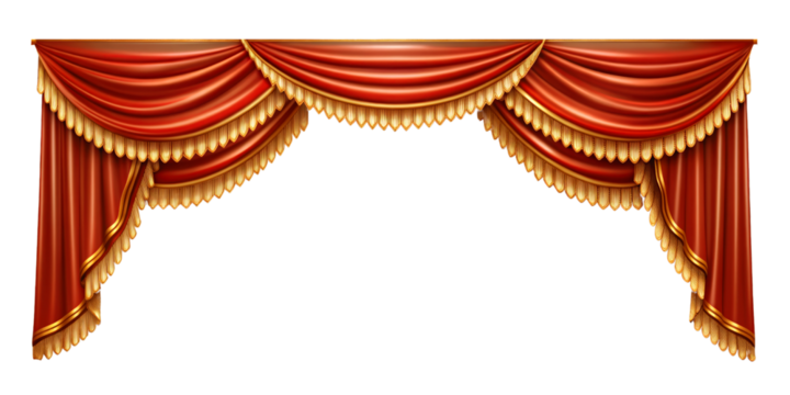 Realistic velvet curtains stage on a transparent Background, suitable for window or theater stage decoration. Luxury silk or velvet drapery mockup for interior design.