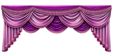 Realistic velvet curtains stage on a transparent Background, suitable for window or theater stage decoration. Luxury silk or velvet drapery mockup for interior design.