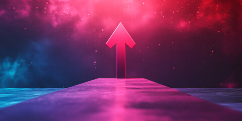 Futuristic Neon Arrow Path Leading to the Stars, Sci-Fi Abstract Pathway with Vibrant Neon Colors

