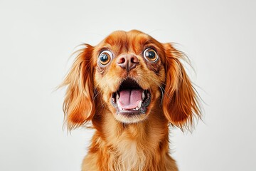 Surprised dog with an excited expression on his face, great surprise. isolated on white.
