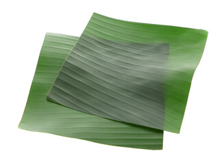 Pieces of banana leaves isolated on white. Traditional meal serving