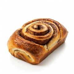 Fototapeta premium Cinnamon Roll Pastry, High-Contrast, Dessert Food Presentation, White Background with Copy Space