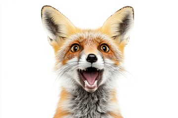 Surprised fox with an excited expression on his face, great surprise. isolated on white. place for text. cartoon look.