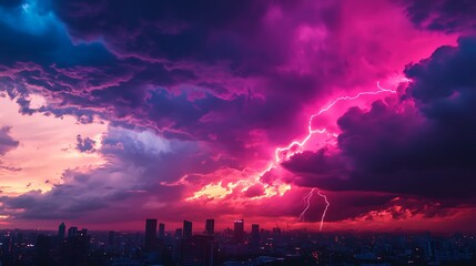 Fototapeta premium Dynamic Thunderstorm Over Mountains with Clear Sky Space for Text