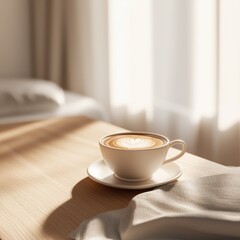 Obraz premium Relaxing zen atmosphere with mocha mouse minimalist corner home interior natural light tranquility