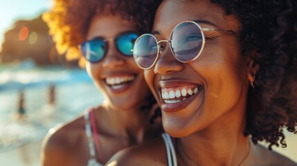 Joyful moments among friends at the beach, celebrating freedom and relaxation with laughter, shared jokes, and enjoyable outdoor activities