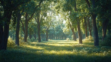 Fototapeta premium Tranquil nature scene lush forest clearing serenity image sunlit environment peaceful viewpoint zen concept for relaxation