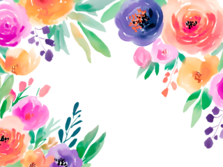 greeting card mockup with a frame of watercolour flowers, transparent background