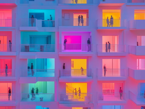 Vibrant urban lifestyle moments modern apartment complex photography colorful environment aerial view human connections