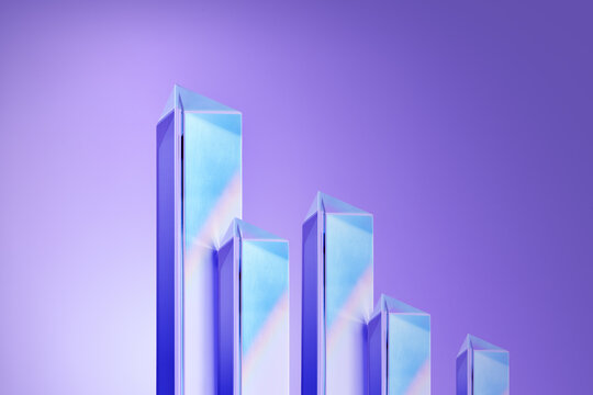 Glass geometric bars with holographic reflection in studio