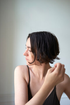 Captivating portrait of a woman with short hair