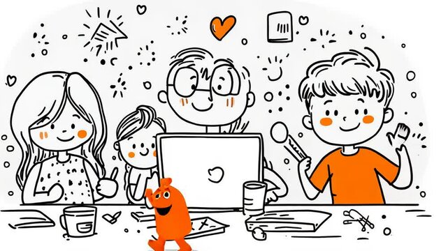 Colorful Cartoon Computer Characters Vector Illustration Set for Kids Seamless Pattern Doodle Art