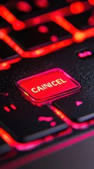 Close-Up of Keyboard with Glowing Red Cancel Button