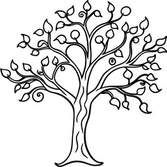 Vibrant Spring Tree and Whimsical Tendrils - Vector Illustration