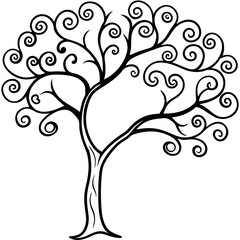 Vibrant Spring Tree and Whimsical Tendrils - Vector Illustration