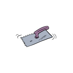 Notch trowel drawing in cartoon comic style. Vector illustration art.