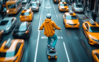 Urban Skateboarding in a Fast-Paced City , aerial drone photo series