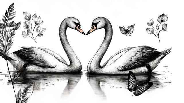 Elegant Swans and Geese Silhouetted by a Serene Lake at Dusk