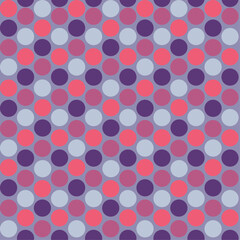 Seamless pattern with colorful circles in a retro geometric design. Polka dots with Pink, Purple, Silver.