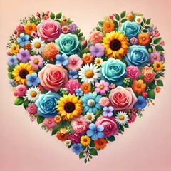 Floral Heart with Sunflowers and Roses