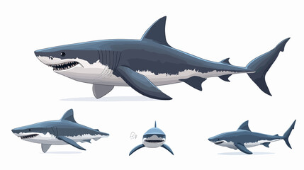 Obraz premium Cartoon shark in different poses illustration for wide-angle view