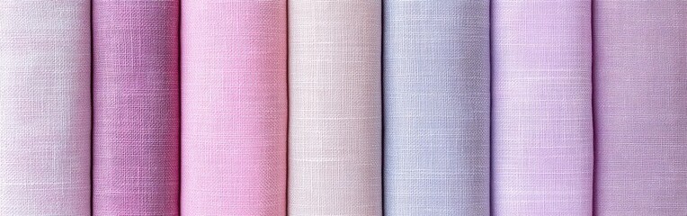 Soft pastel gradient fabrics arranged in a row showcasing colors from muted pink to lavender
