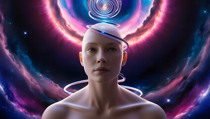 Futuristic depiction of human energy connection with space