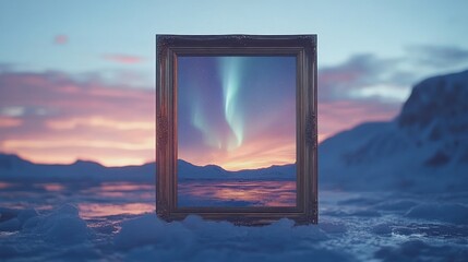 Unique Design of a Gold Finished Frame Showcasing Aurora Lights