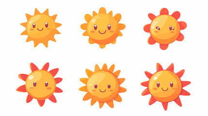 Obraz premium Cute vector sun icons in Kawaii style for design projects. White background isolated illustration.