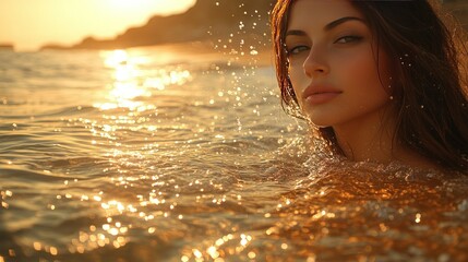 Obraz premium Serene Woman Enjoying a Relaxing Day on the Beach at Sunset