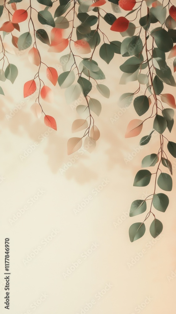 Poster sage green and muted red leaves create a calming atmosphere for relaxation and inspiration