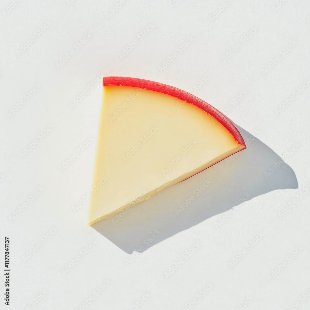 Poster creamy gouda cheese slice resting on a light surface with a vibrant edge