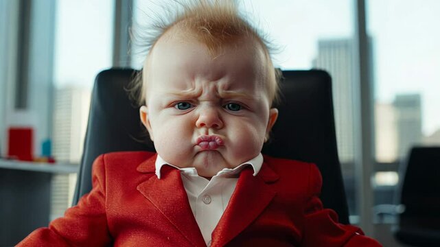 Grumpy Baby Boss Sitting on a Big Chair