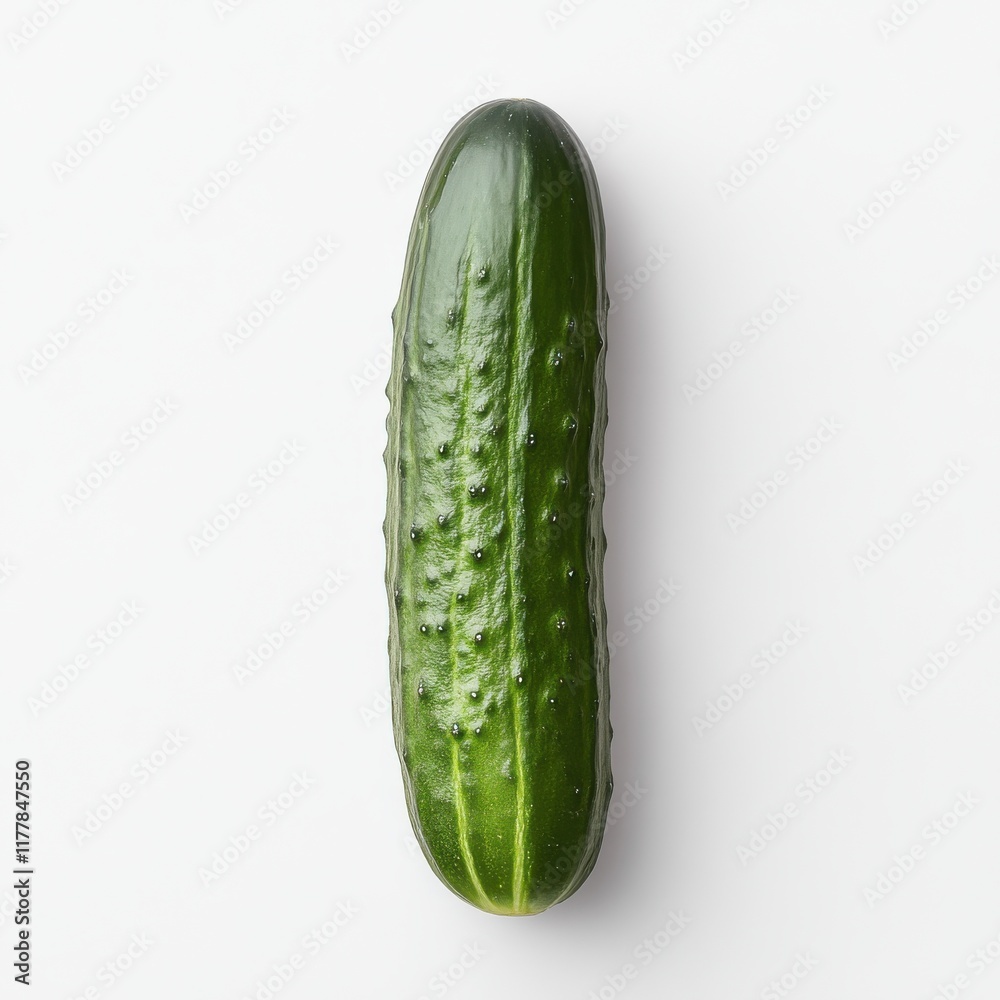 Poster Crisp green cucumber slice displayed on a clean surface, emphasizing freshness and quality for culinary use
