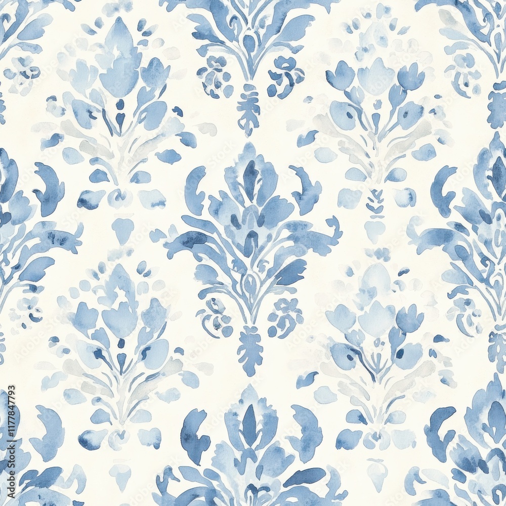 Aufkleber Serene watercolor doodle featuring delicate blue floral patterns on a light background creating a calm and inviting atmosphere