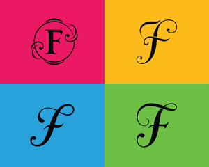 Obraz premium Fancy F Monogram Logo Set. Decorative Letter F Design in Four Vibrant and Contrasting Colors.