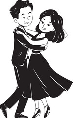 A Vector Illustration of a Joyful Couple Dancing with the Man in a Suit and the Woman in a Dress, couple dancing