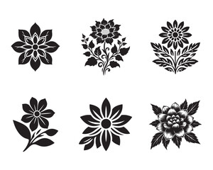 Black Flower Silhouette Vector Art Design with Transparent Background