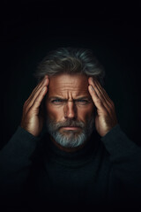 Man Rubbing His Temples to Relieve the Pain of a Severe Headache